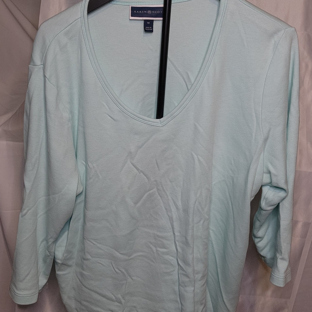 Karen Scott Women's Soft Blue Long Sleeve Top